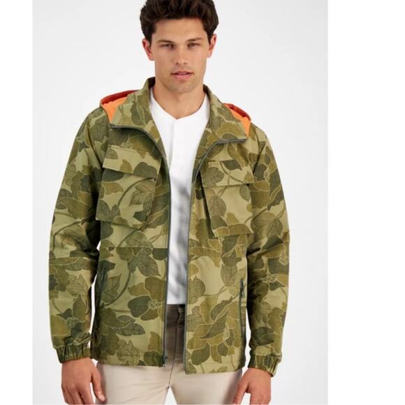 Sun + Stone Other - Sun + Stone Mens Camo Green Leaf‎ Print Full Zip Hooded Windbreaker Size L NWT